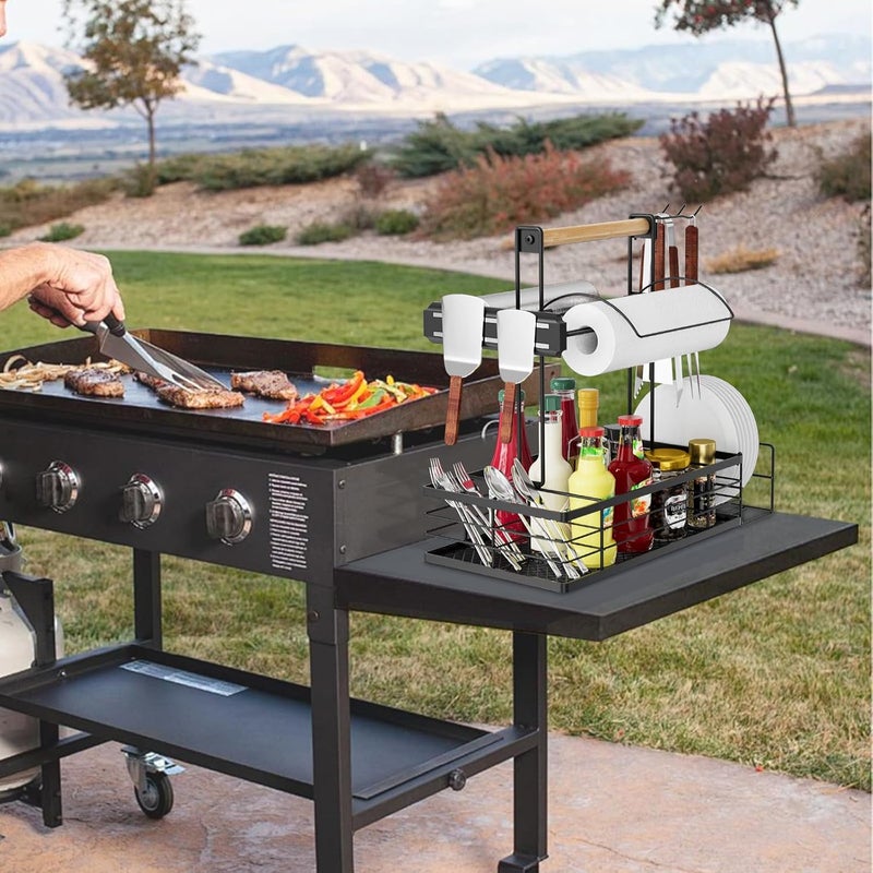 NEYCIL Grill Caddy with Magnetic Tool & Paper Towel Holders, Picnic Utensil Condiment Caddy, Barbecue Grill Tool Organizer for Outdoor Camping, Cooking, Camper - Image 2